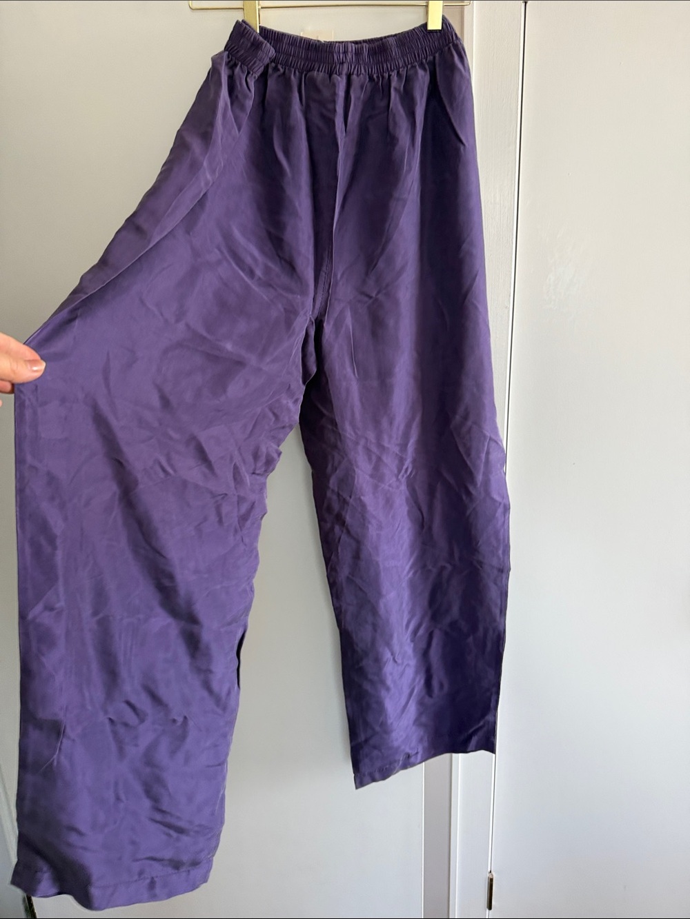Exspresso sportswear Purple silk Wide Leg Elastic Waist Pants size M